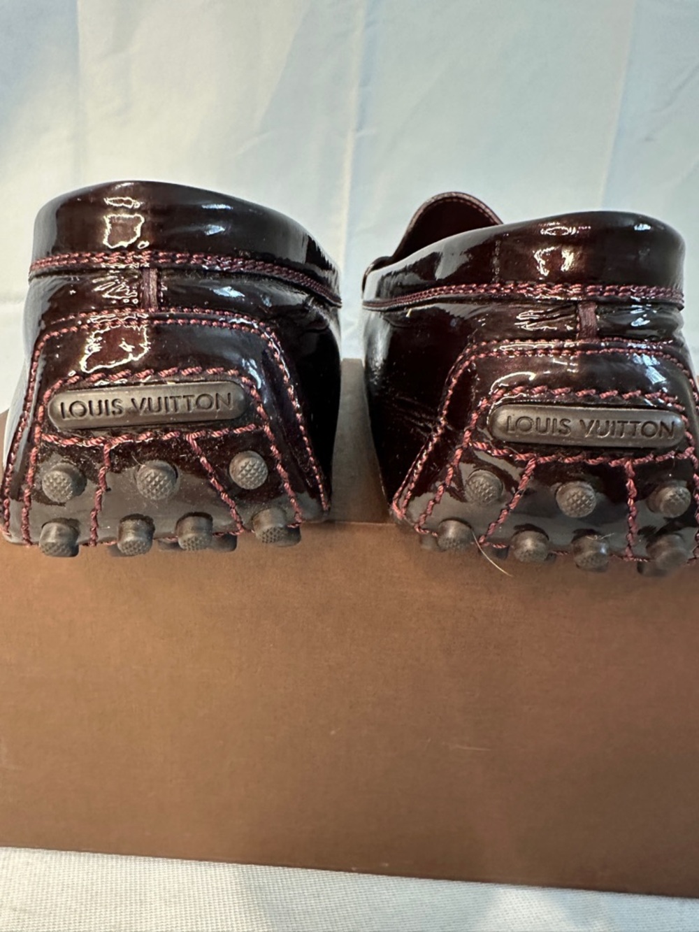 Louis Vuitton Patent Leather Driving Loafers Burgundy Flats Size 7.5 - Picture 6 of 7